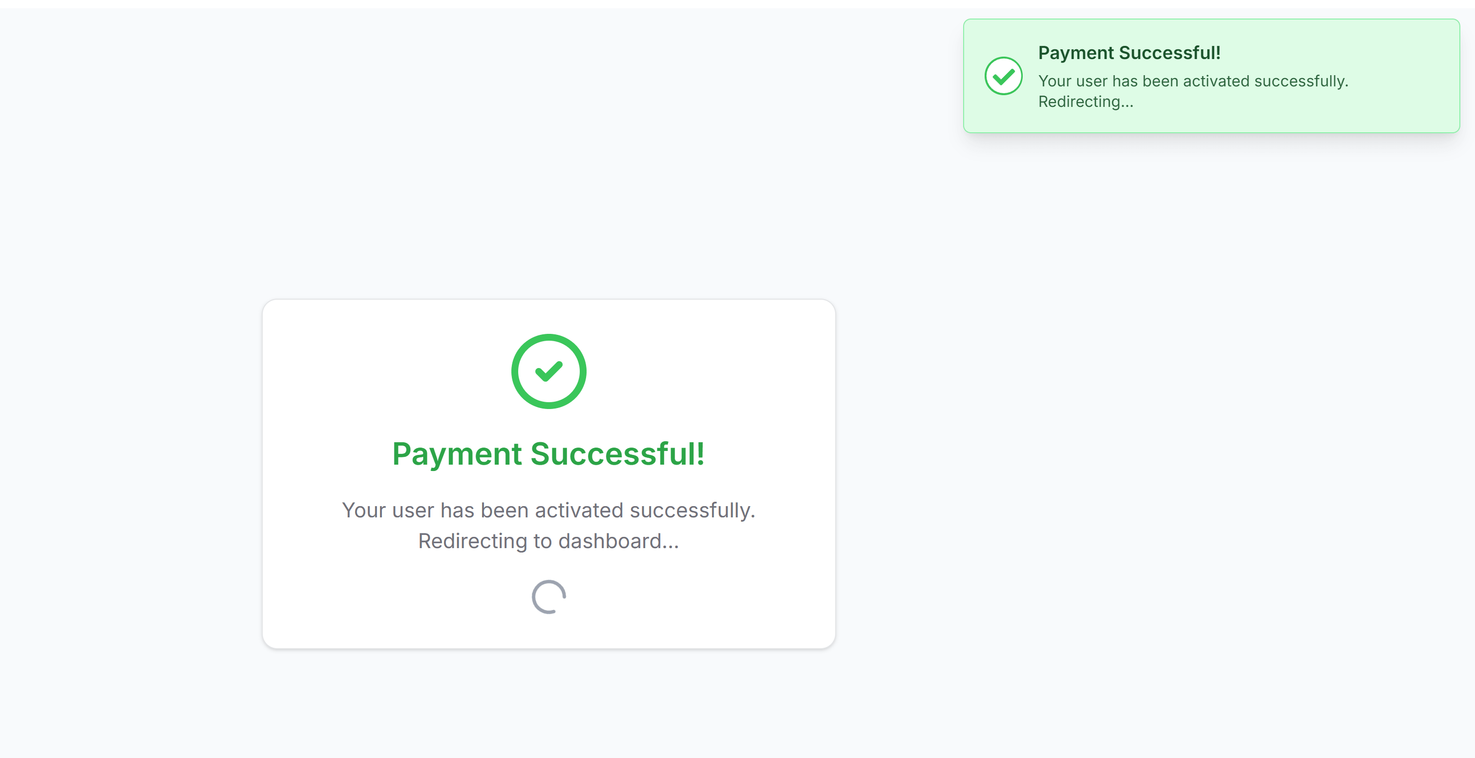 Payment success message