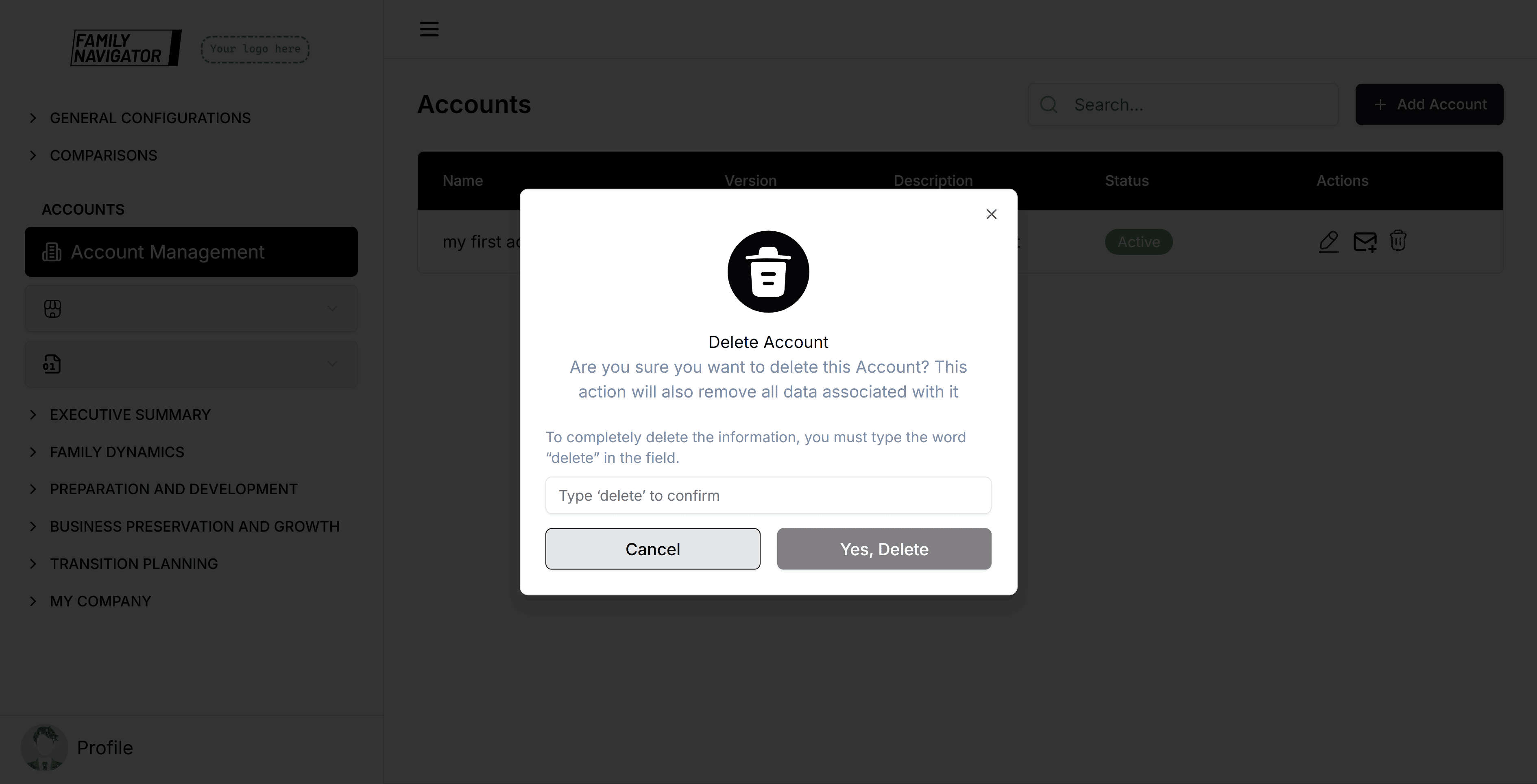 Delete confirmation modal