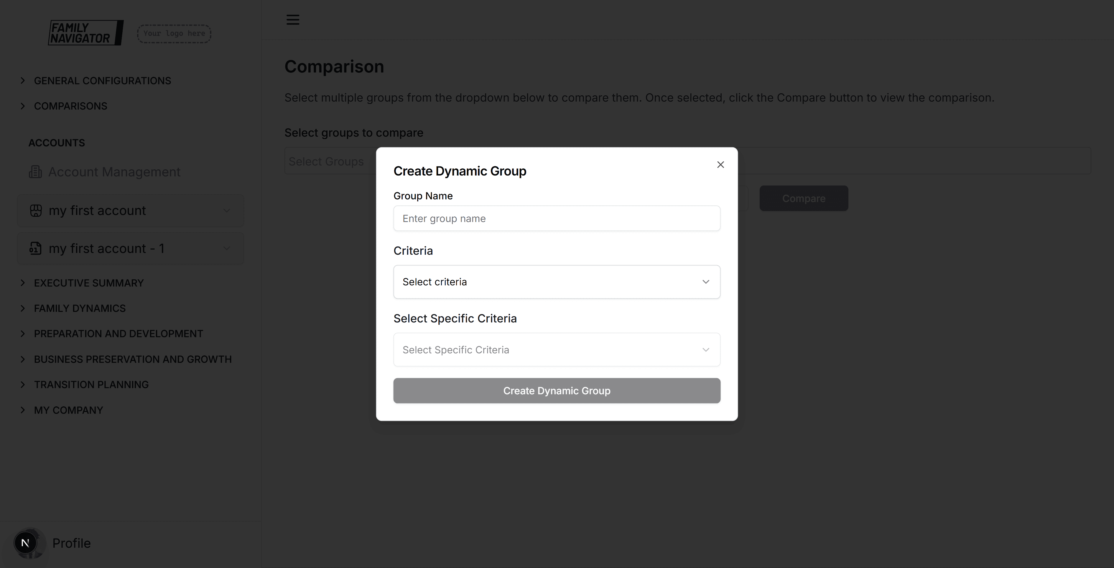 Criteria selection dropdown