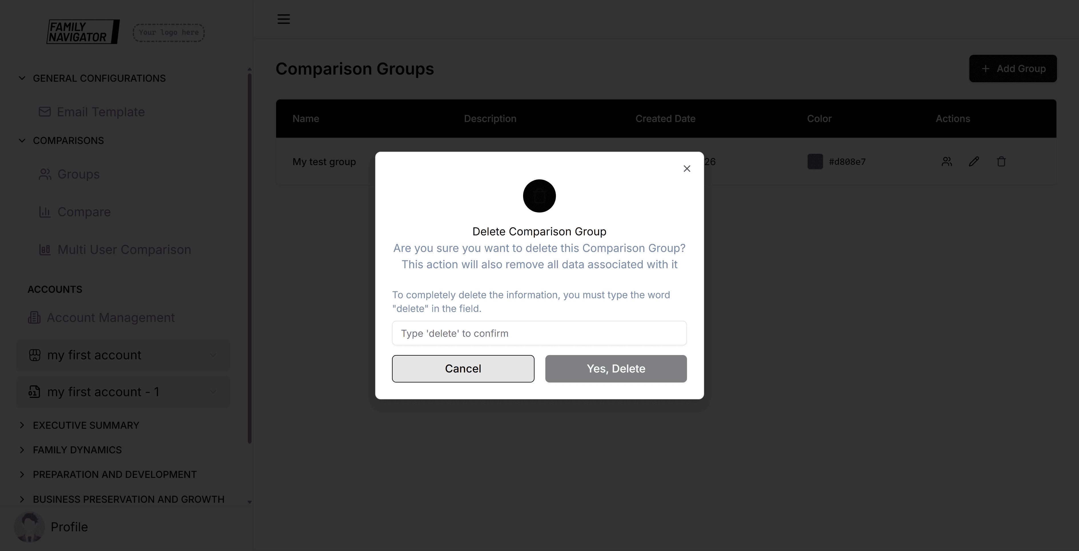 Delete confirmation modal