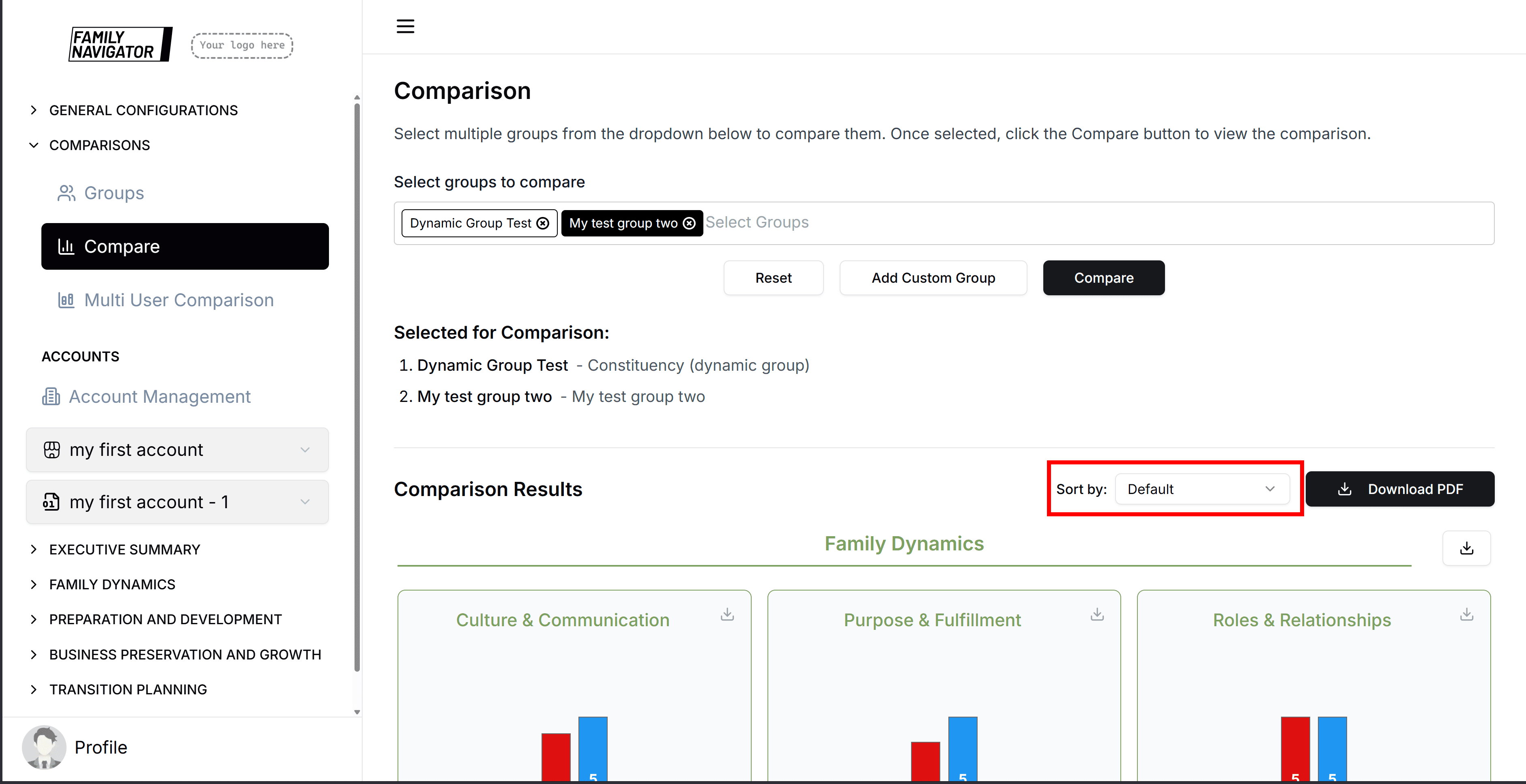 Sort options dropdown