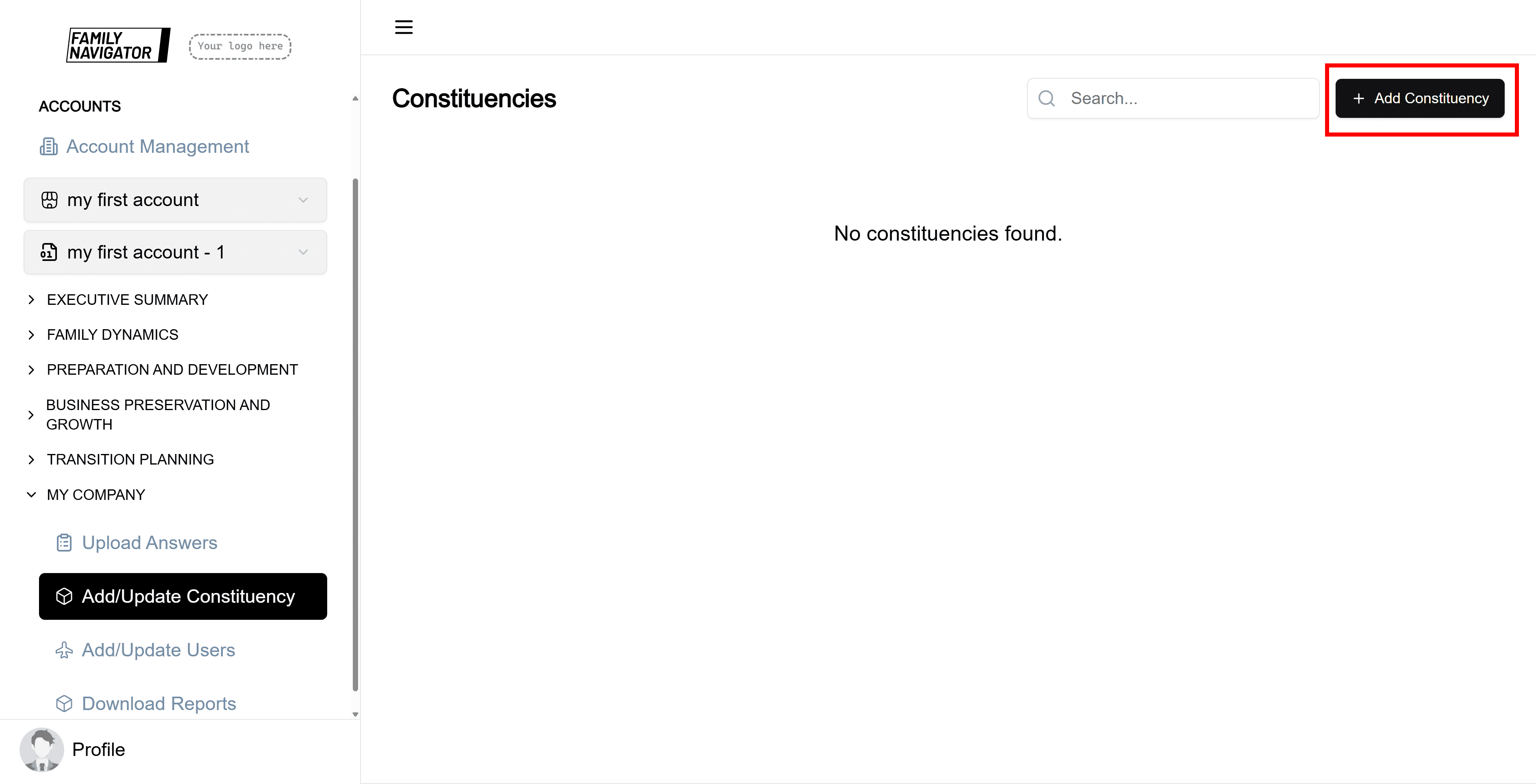 Add Constituency button