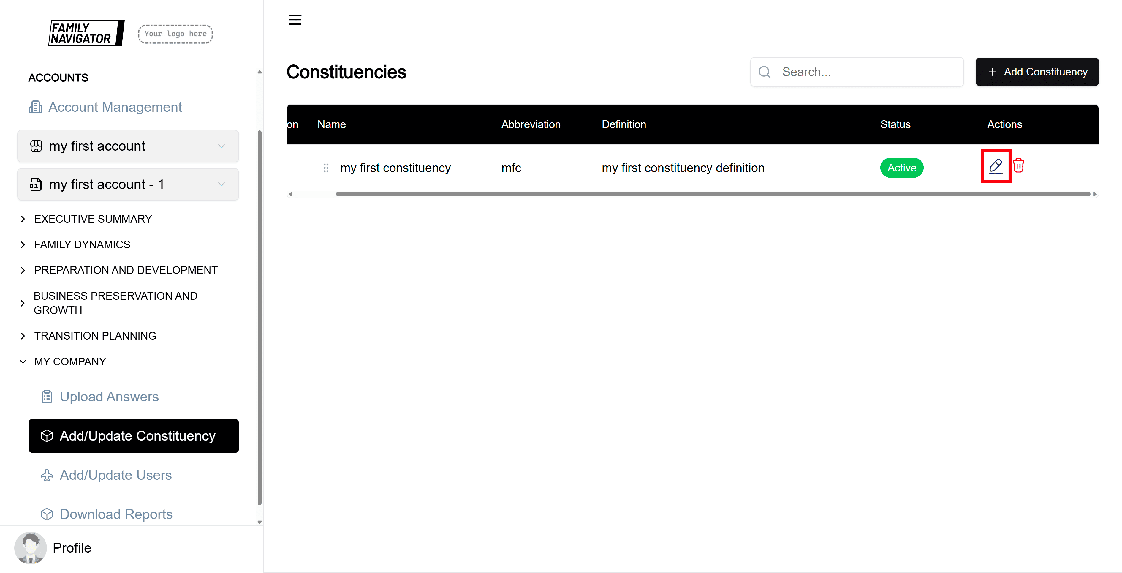 Edit button in table