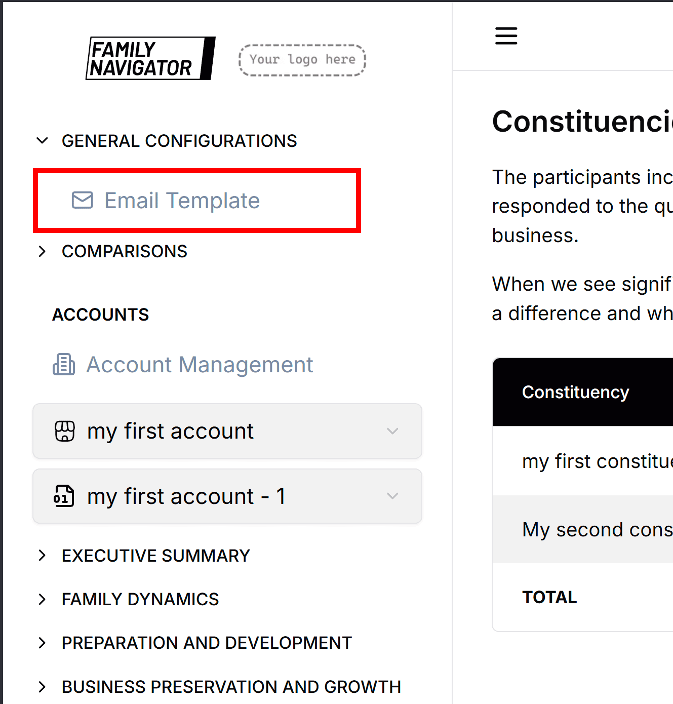 Email Template menu item