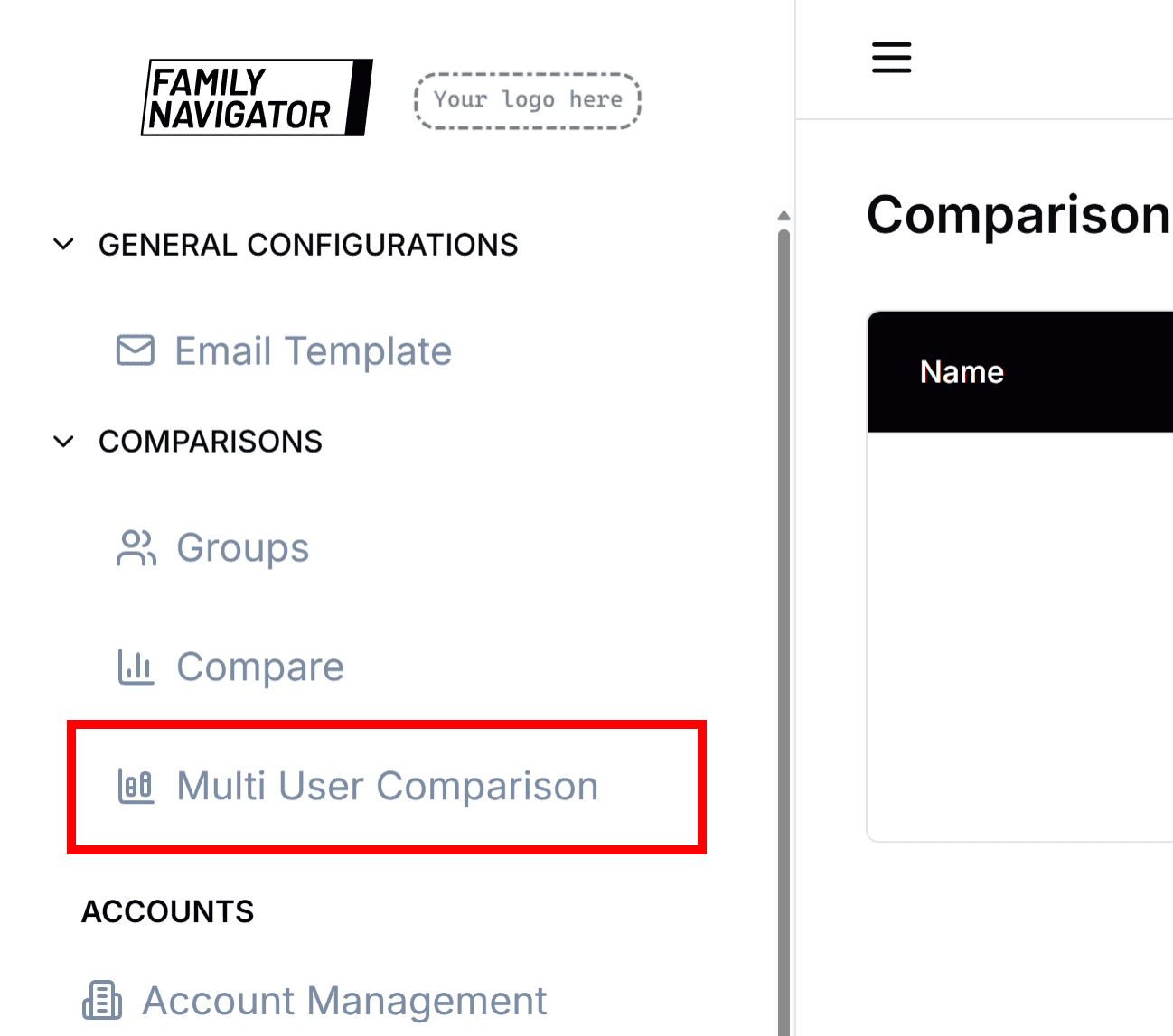 Multi-User Comparison menu item