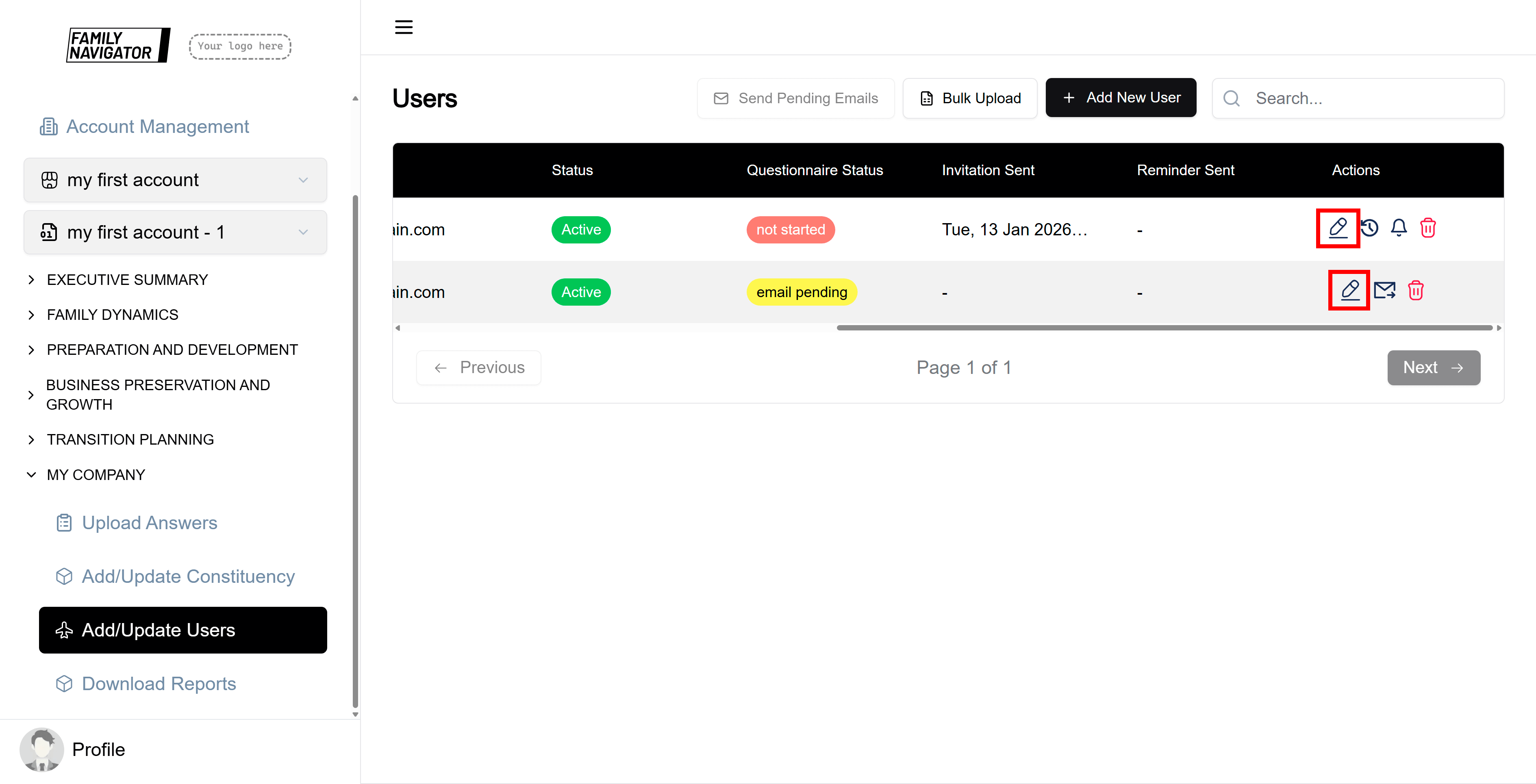 Edit button in table