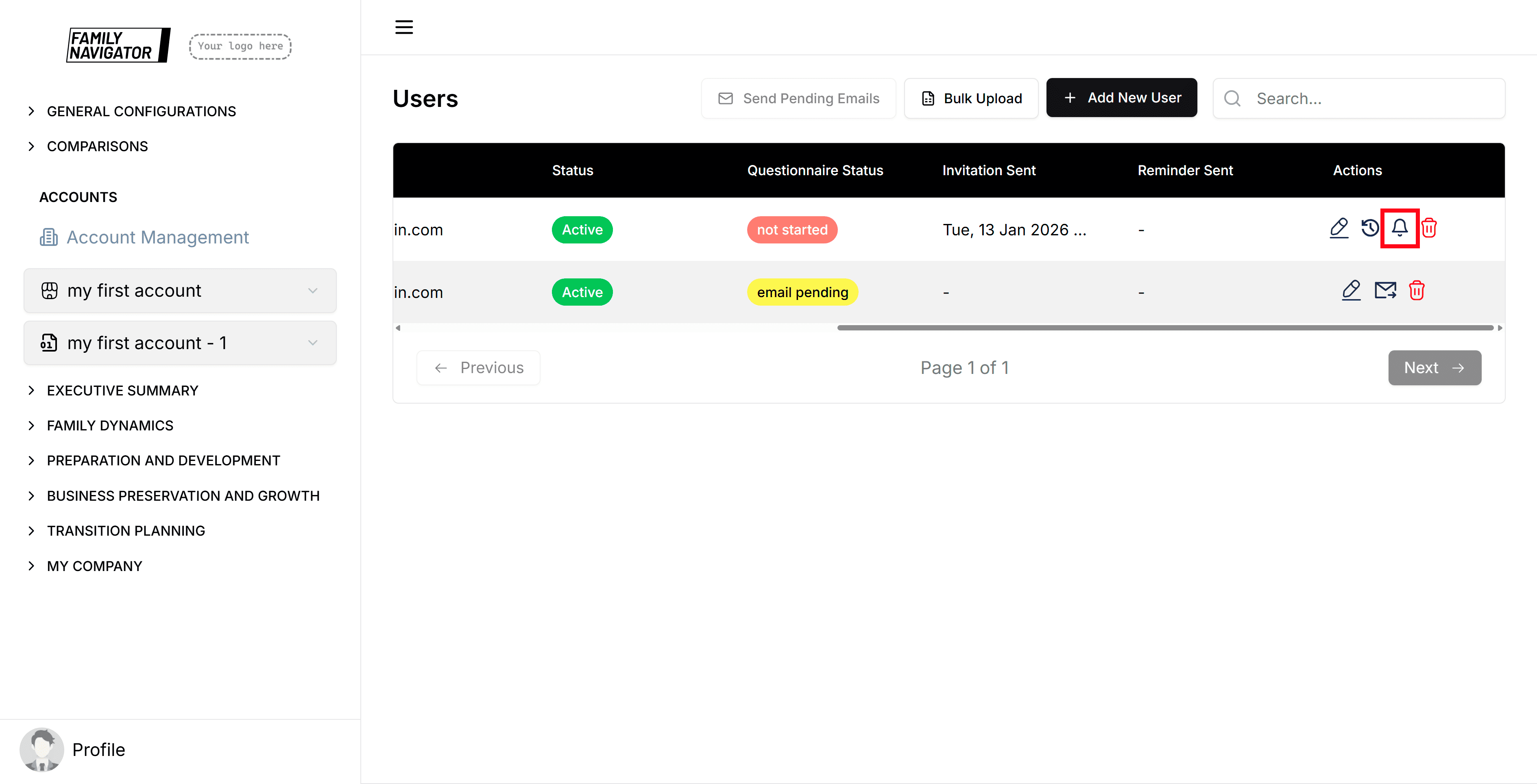 Send Reminder button