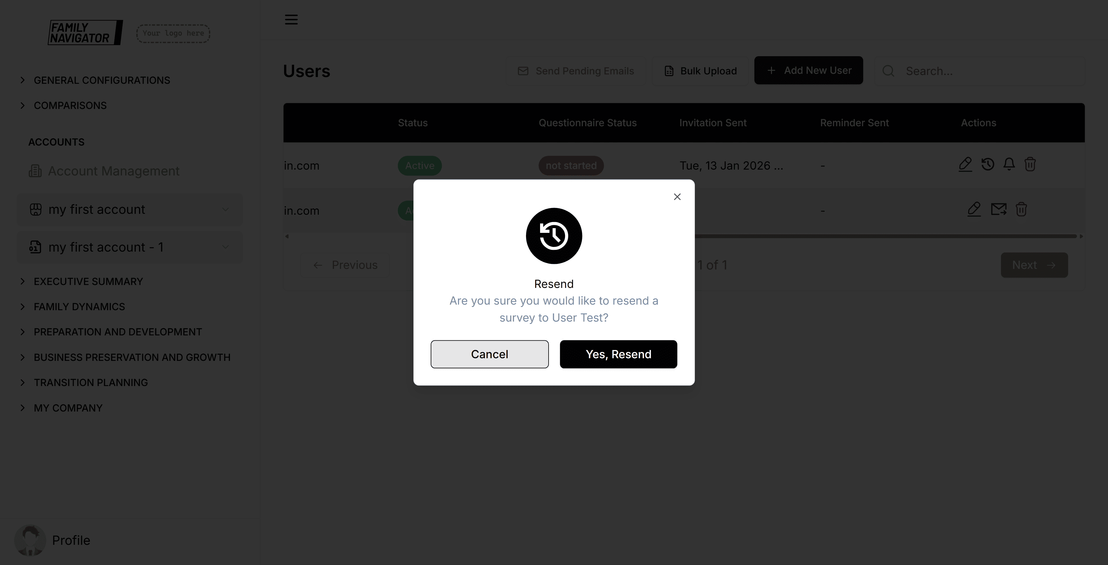 Resend confirmation modal