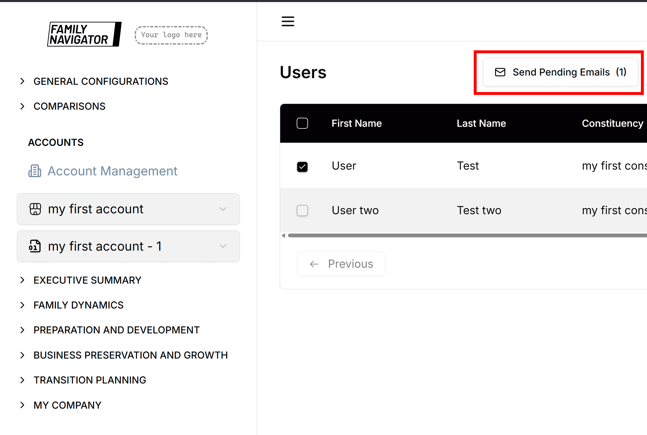 Send Pending Emails button