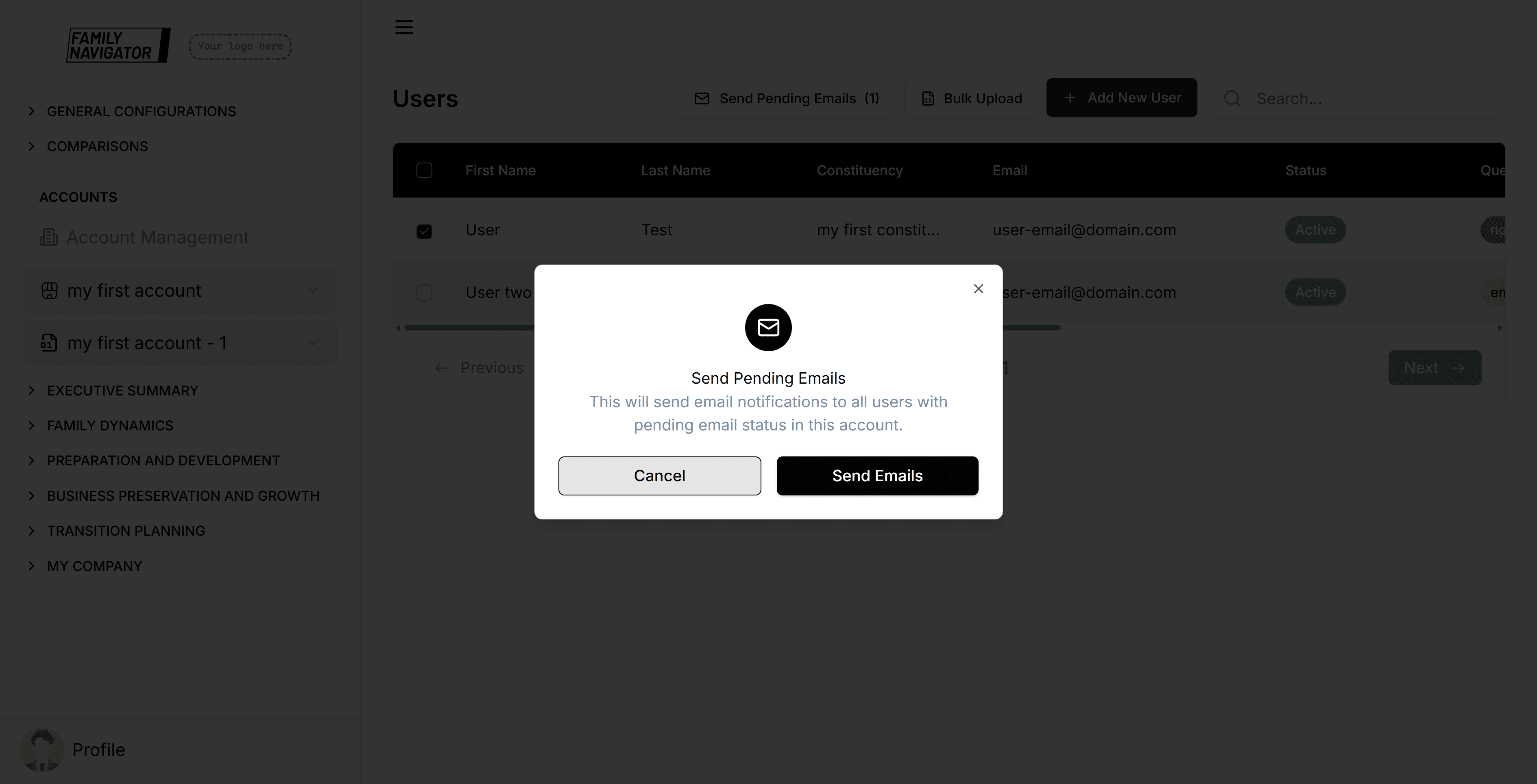Send Pending Emails confirmation
